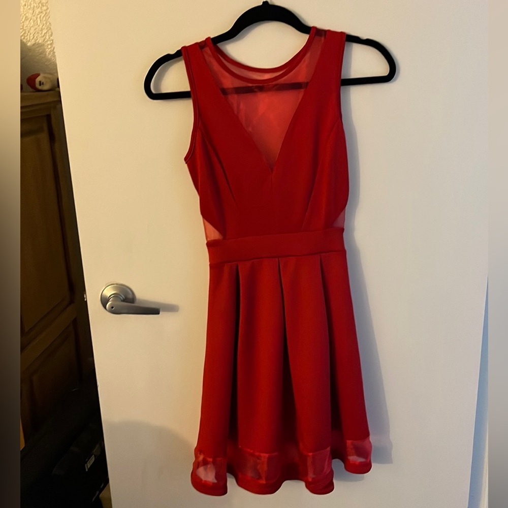 Little red dress (with mesh cutouts)
